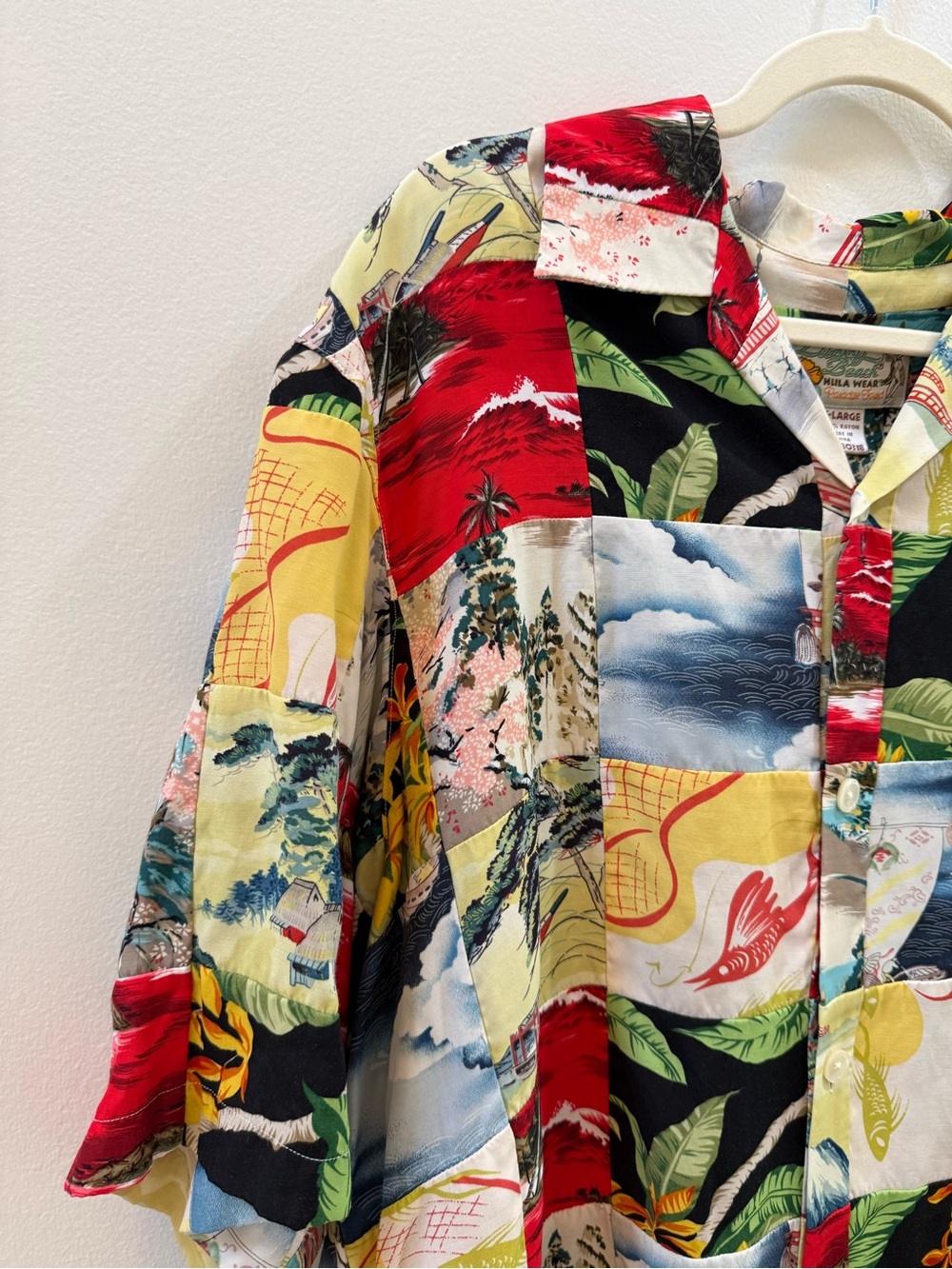 Lucky Beach Patchwork Hawaiian Shirt XL Tropical Vacation Button Front - Picture 3 of 5